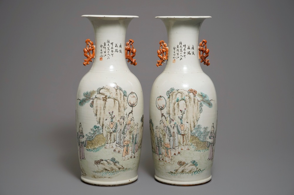 Une grande paire de vases en porcelaine de Chine &agrave; d&eacute;cor qianjiang cai, 19/20&egrave;me